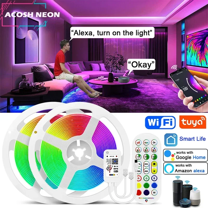 Tuya WiFi RGB Led Strip Tape 24V 30M Smartlife RGB Led Ribbon Light Music Sync Light Strip 18LEDs/M RGB Lamp For Room Decor