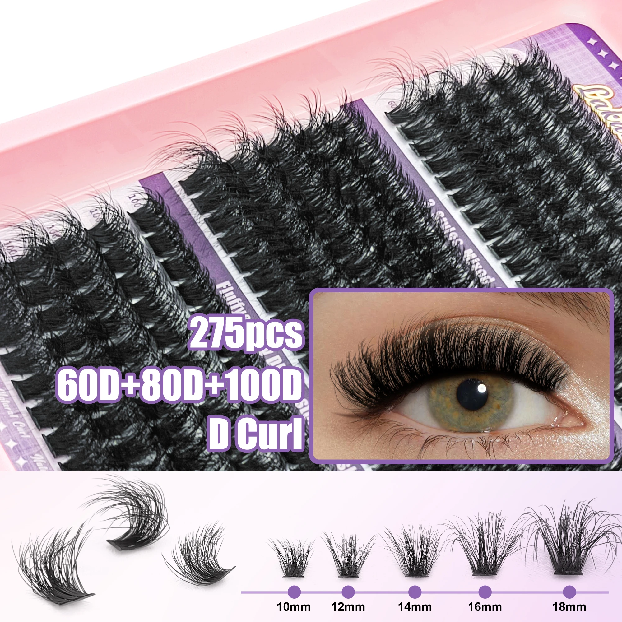 LAKANAKU 3D Fluffy Cluster Lash Mega Volume DIY Cluster Eyelashes Individual EyeLash Extensions 3D Mink Lashes