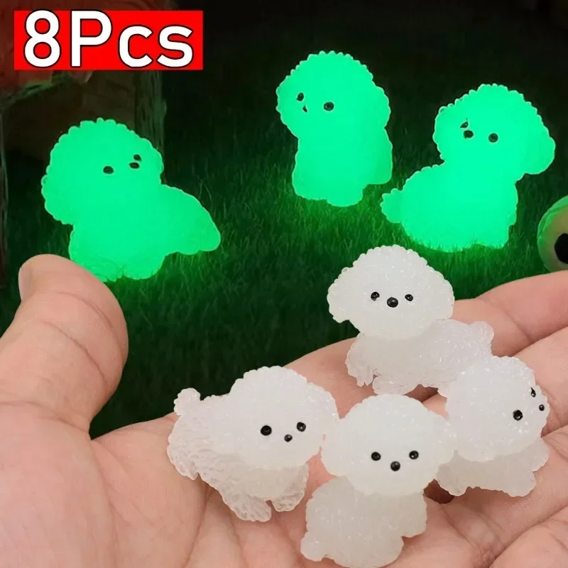 New Glow-in-the-Dark Resin Car Small Ornament Cute Puppy Bichon Frise Cars Center Console Decorations Mini Decorative Parts