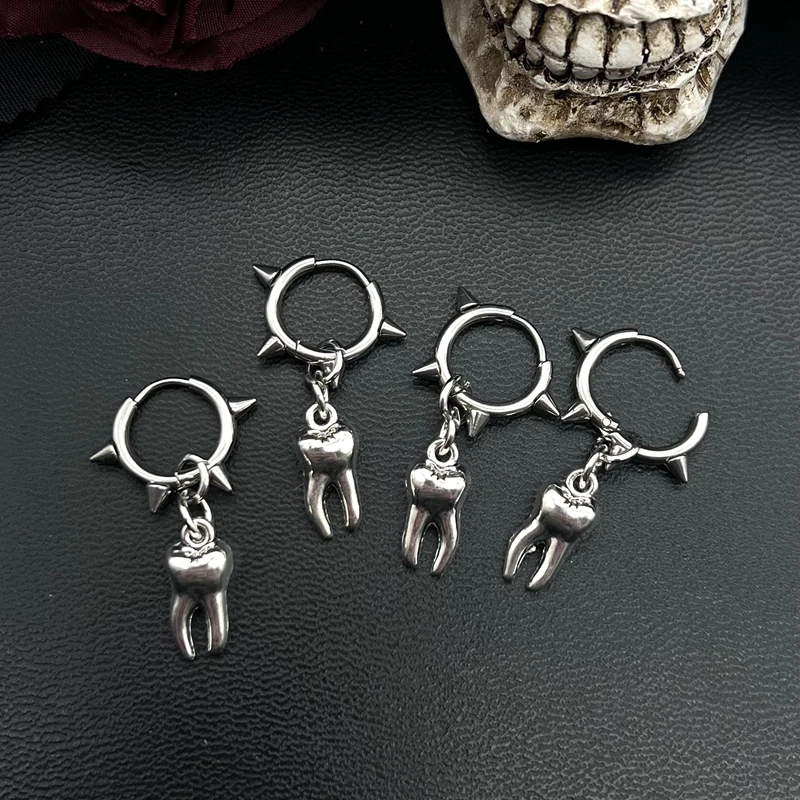 Gothic Jewelry Tooth Stud Earrings Grunge Rock Accessory Charms Hoop Earrings for Women Punk Korean Fashion Earrings - Image 3