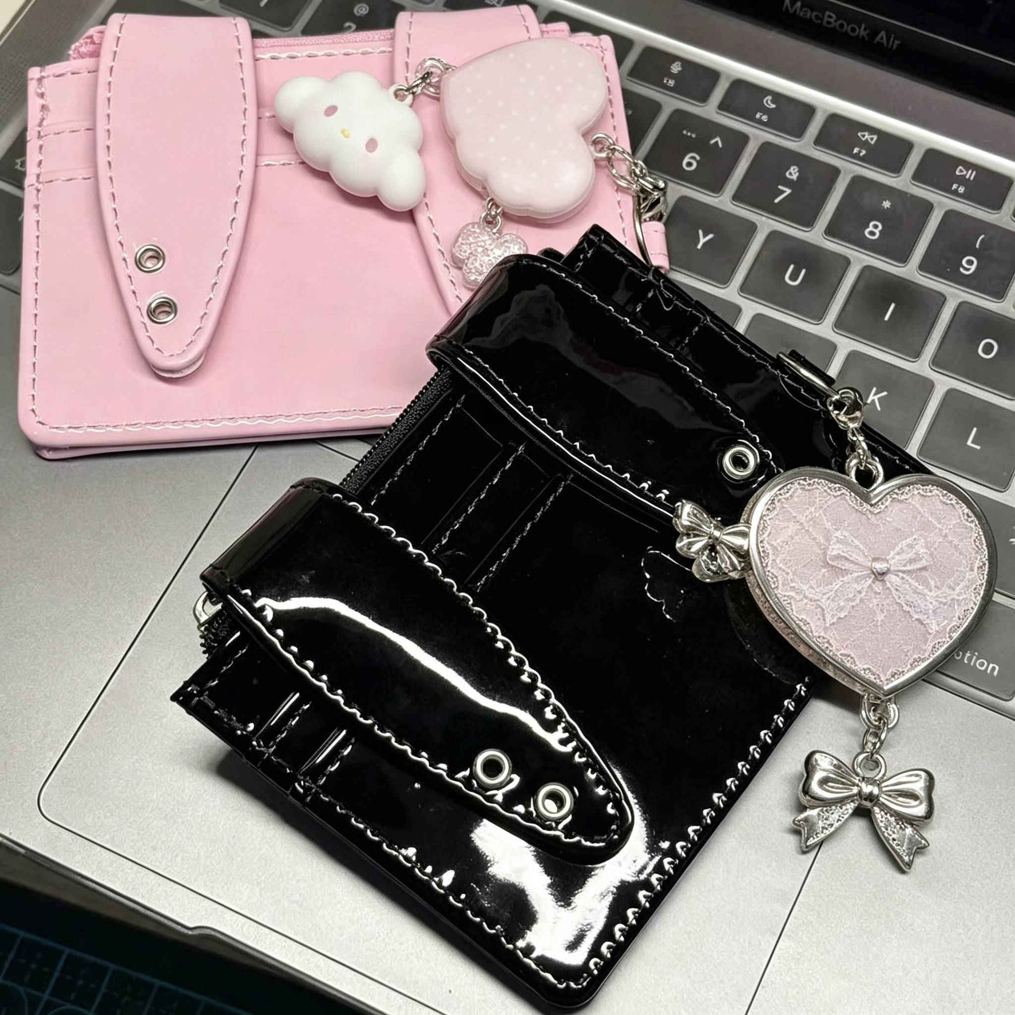 Cute Black and Pink Bunny Ears Multi-card Slot Portable Change Storage Bag Ins Style ID Card Holder Cute Small Card Holder Gift
