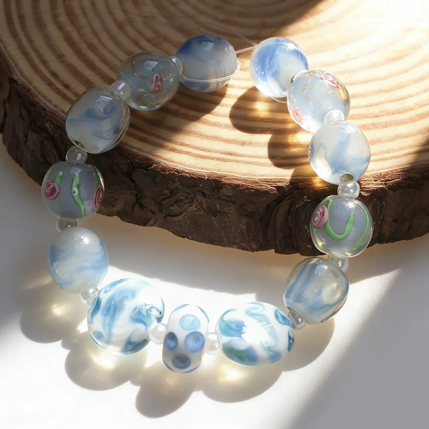 Sky Blue 03 1set ! Handmad Romantic Lampwork Glass Loose Beads For Charm DIY Bracelets/Necklace Jewelry Making Accessories !