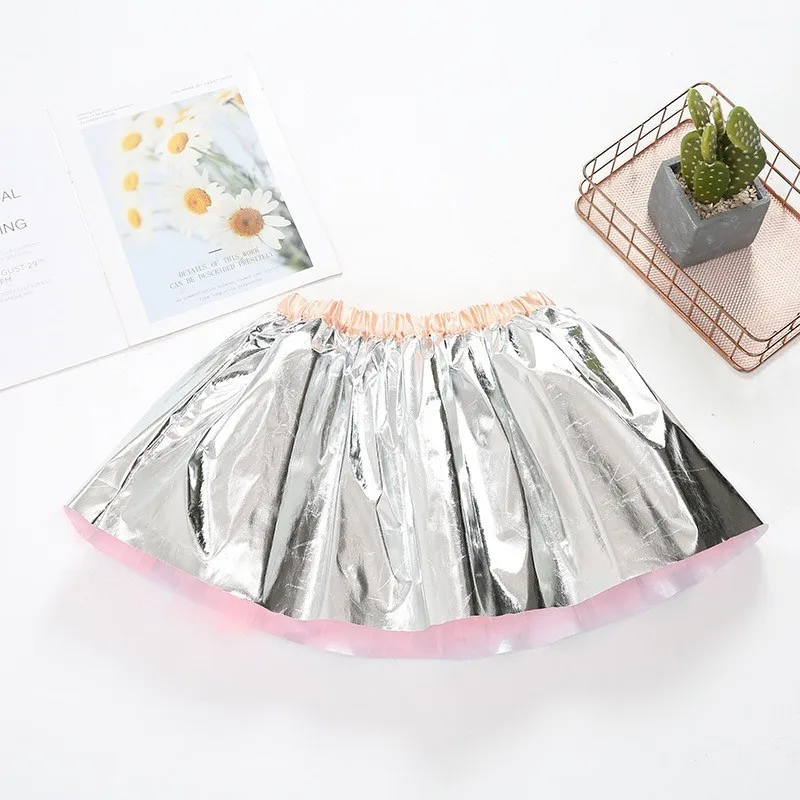 Fashion Baby Girl Shiny PU Leather Pleated Skirt Toddler Child Leather Skirt Black Silver Golden Pink Party Baby Clothes 3-7Y