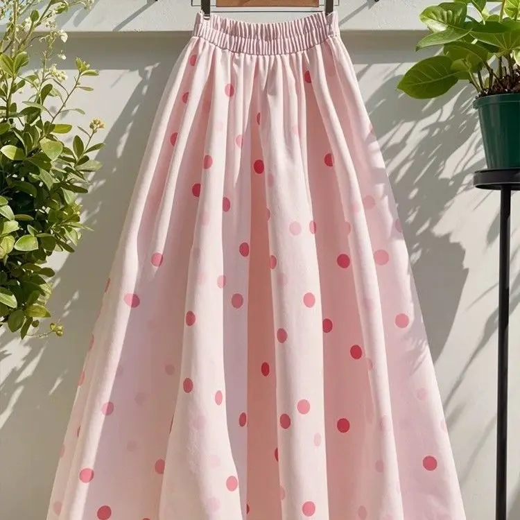 

Small Fashionable Temperament High Waist Slim and High-end Pear-shaped Body Pink Polka Dot Skirt Women's Summer