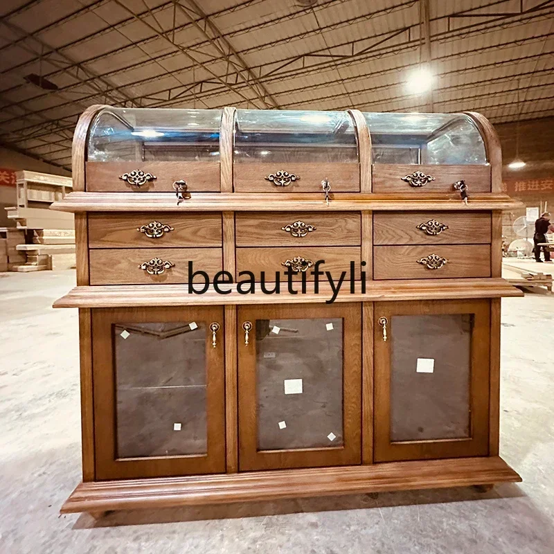 

CC Vintage Glass Display Cabinet Jewelry Display Cabinet Women's Clothing Store Hat Island Shelf