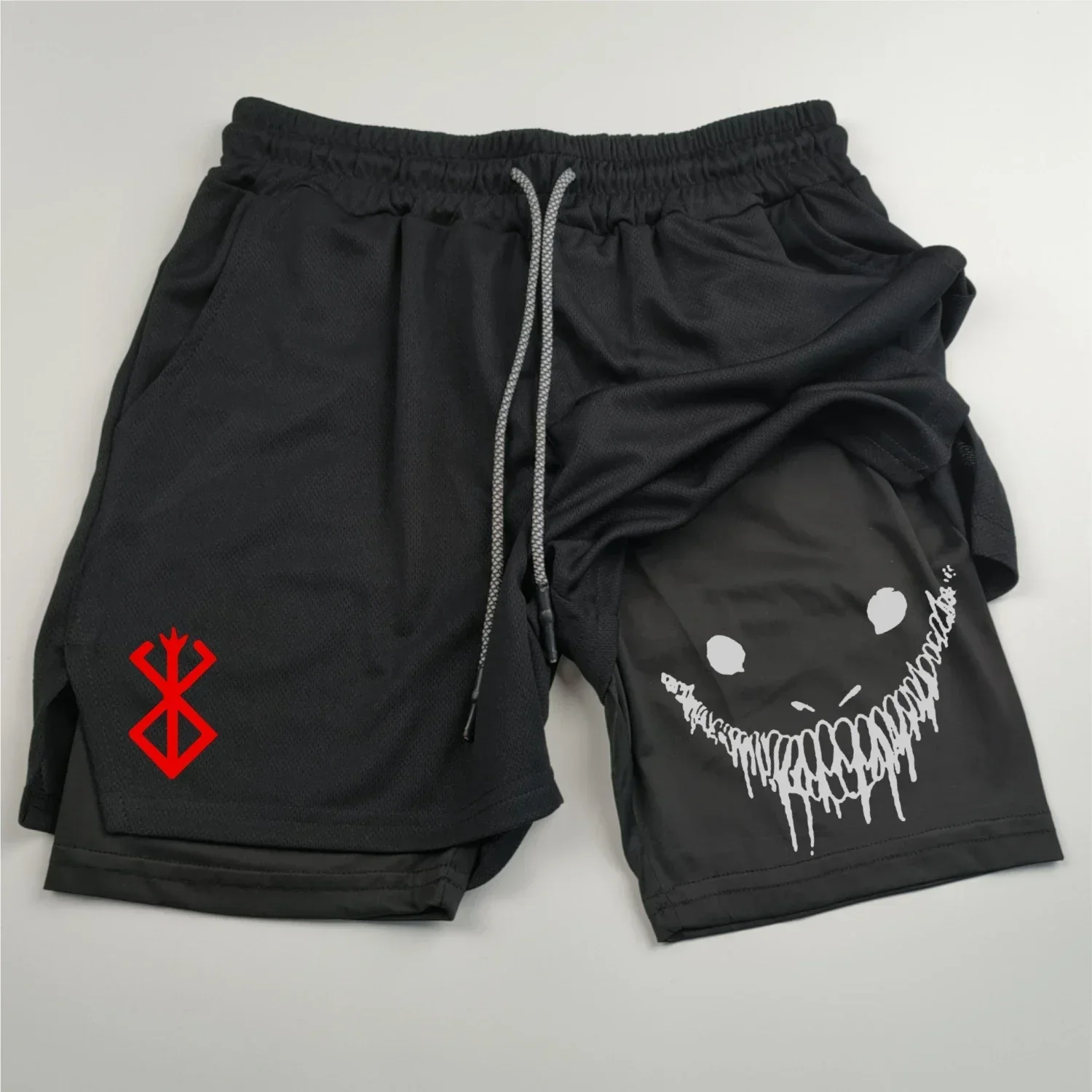 

Anime Berserk Running Shorts Men Fitness Gym Training 2 in 1 Sports Shorts Quick Dry Workout Jogging Double Deck Summer