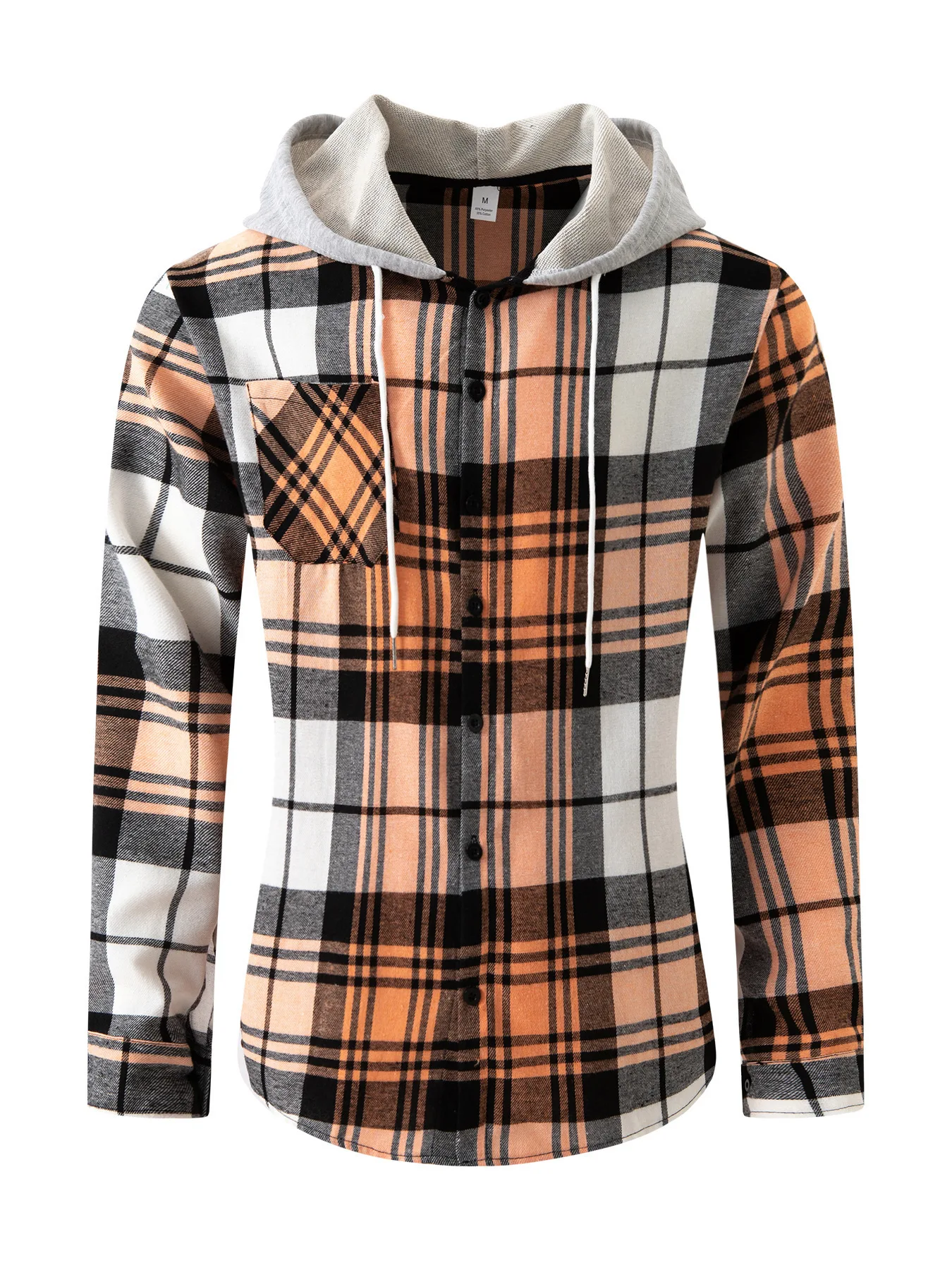 Spring and Autumn Hot Men's Fashion Flannel Plaid Hoodie Street Casual Daily Men's Shirt Large Size