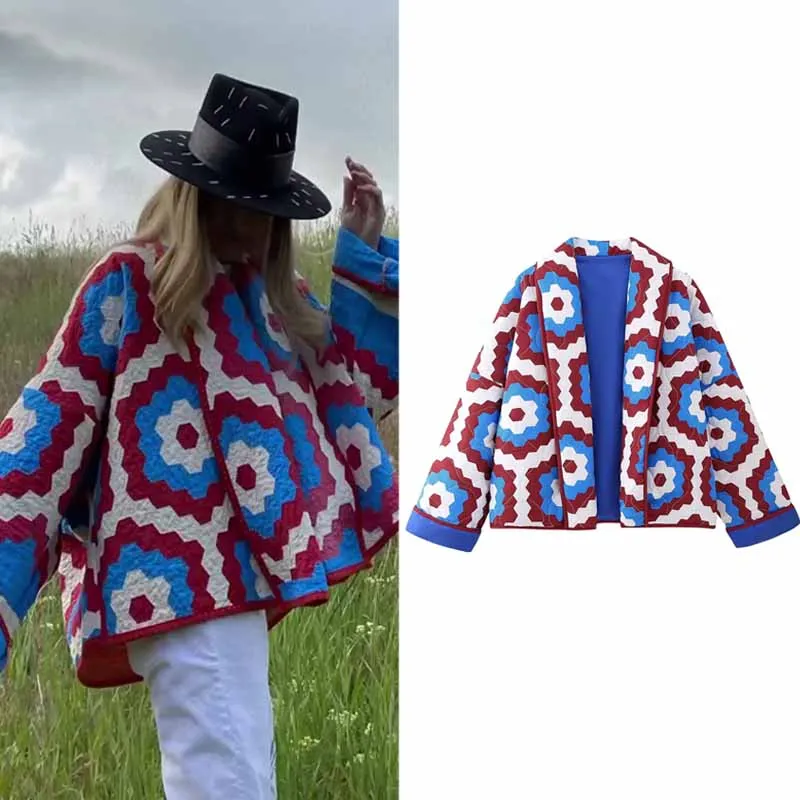 

Женский пуховик HXAO с принтом, Лоскутная куртка, стеганые куртки, модные зимние пуховые пальто с подкладкой, женский