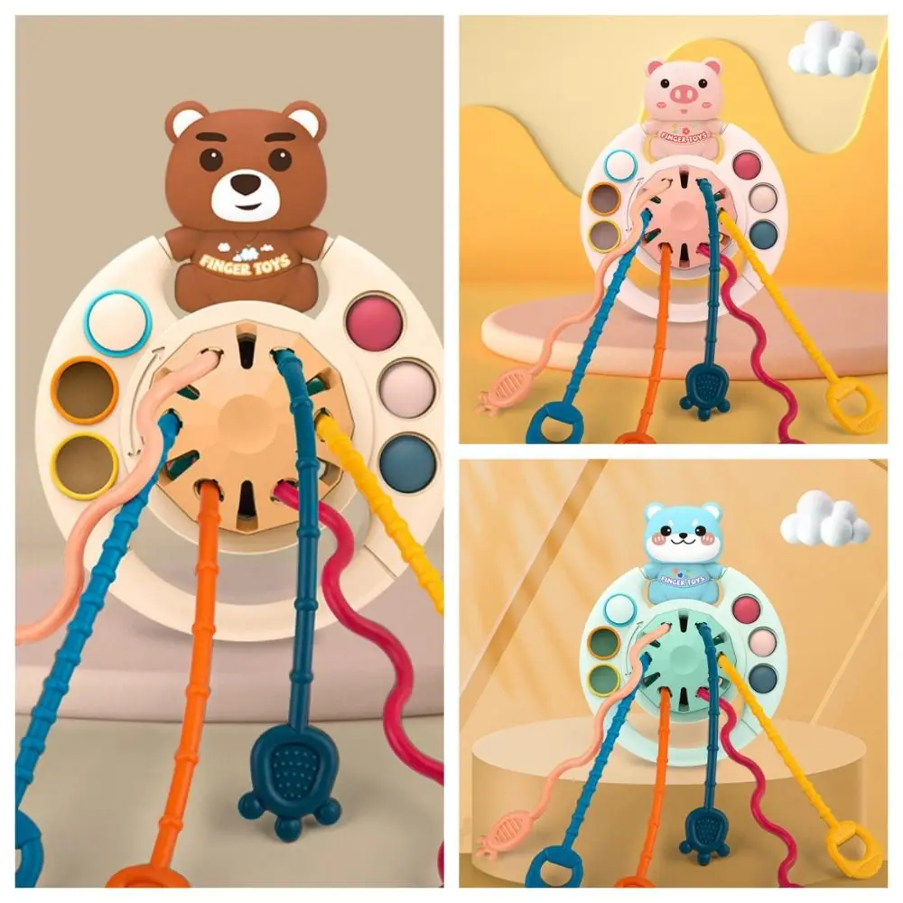 0-12 Months String Sensory Toys Montessori Pull String Silicone Bear 3 In 1 Develop Teething toy Learning Toy Pig Gifts