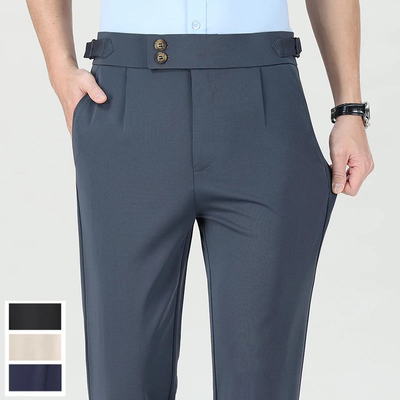 Quality Mens Business Casual Pants Elastic Dress Pants Stretch Golf Pants Black Grey Beige Summer Spring Pants