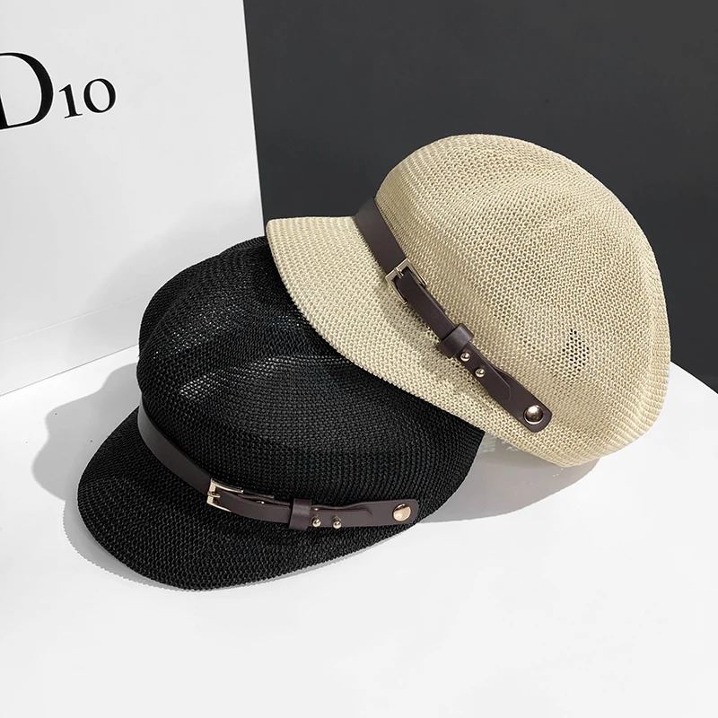 New Hollow Open Octagonal Hat Ladies Summer Travel All-match Sunscreen Cap Shade Straw Hat Japanese British Peaked Beret Womens