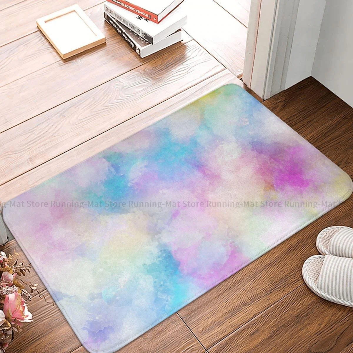 

Pattern Texture Painting Bath Mat Rainbow Color Watercolor Doormat Kitchen Carpet Balcony Rug Home Decoration