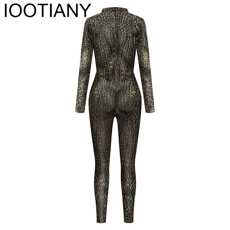 Iootiany Women Men Animal Snake Skin Pattern 3d Print Sexy Jumpsuit Cosplay Costumes Skinny Party Bodysuit Monos Mujer