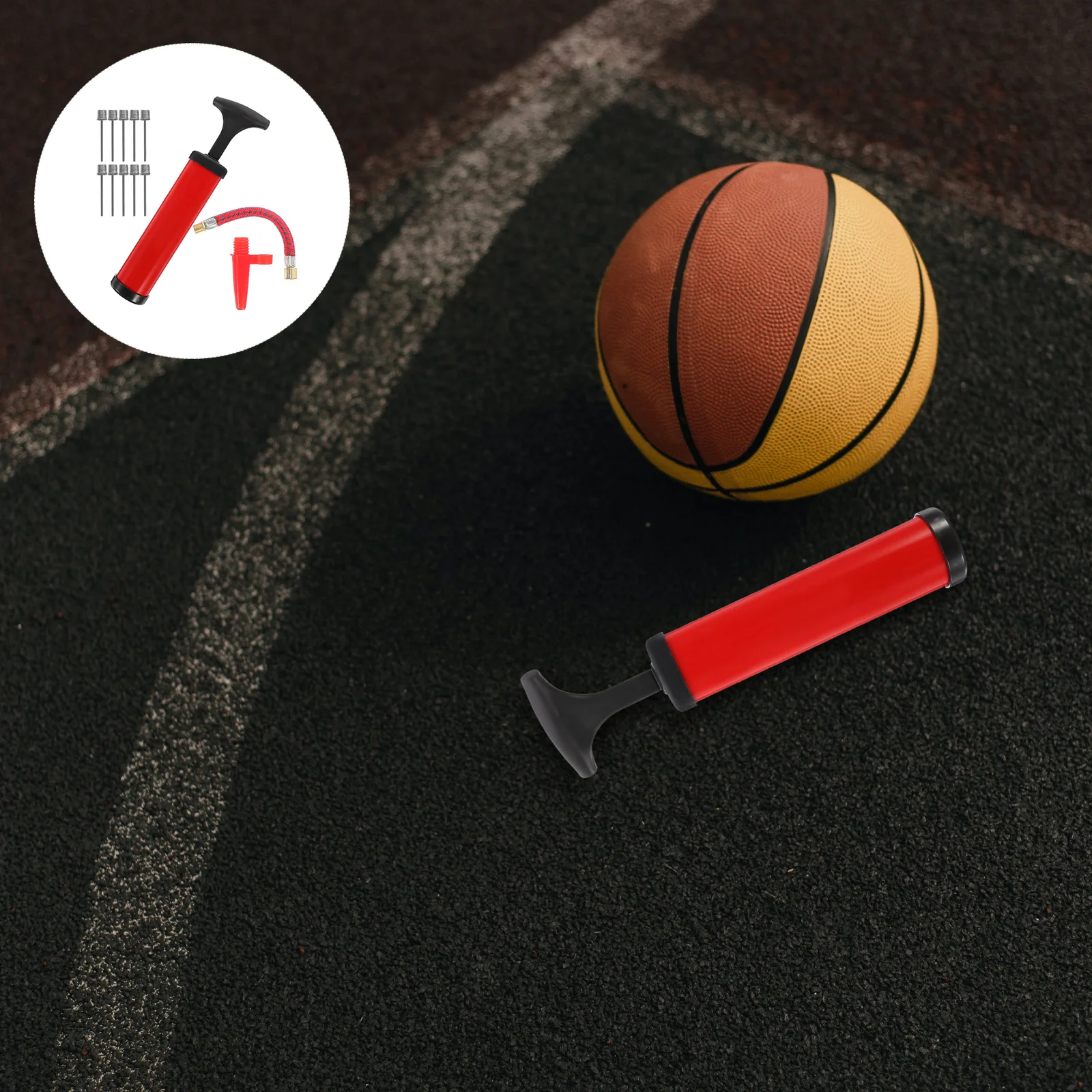 

1 set Red Portable Ball Pump Set High Pressure Inflator Tool With 10 Needles 8 Inch Cylinder For Basketball Football
