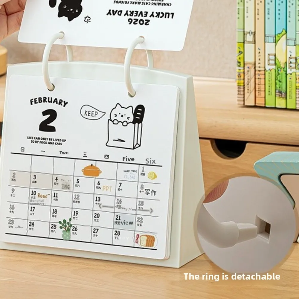 

Creative Plastic 2026 Desktop Calendar Cat Pattern Portable Daily Planner Stable Base Cartoon Standing Flip Calendar Home