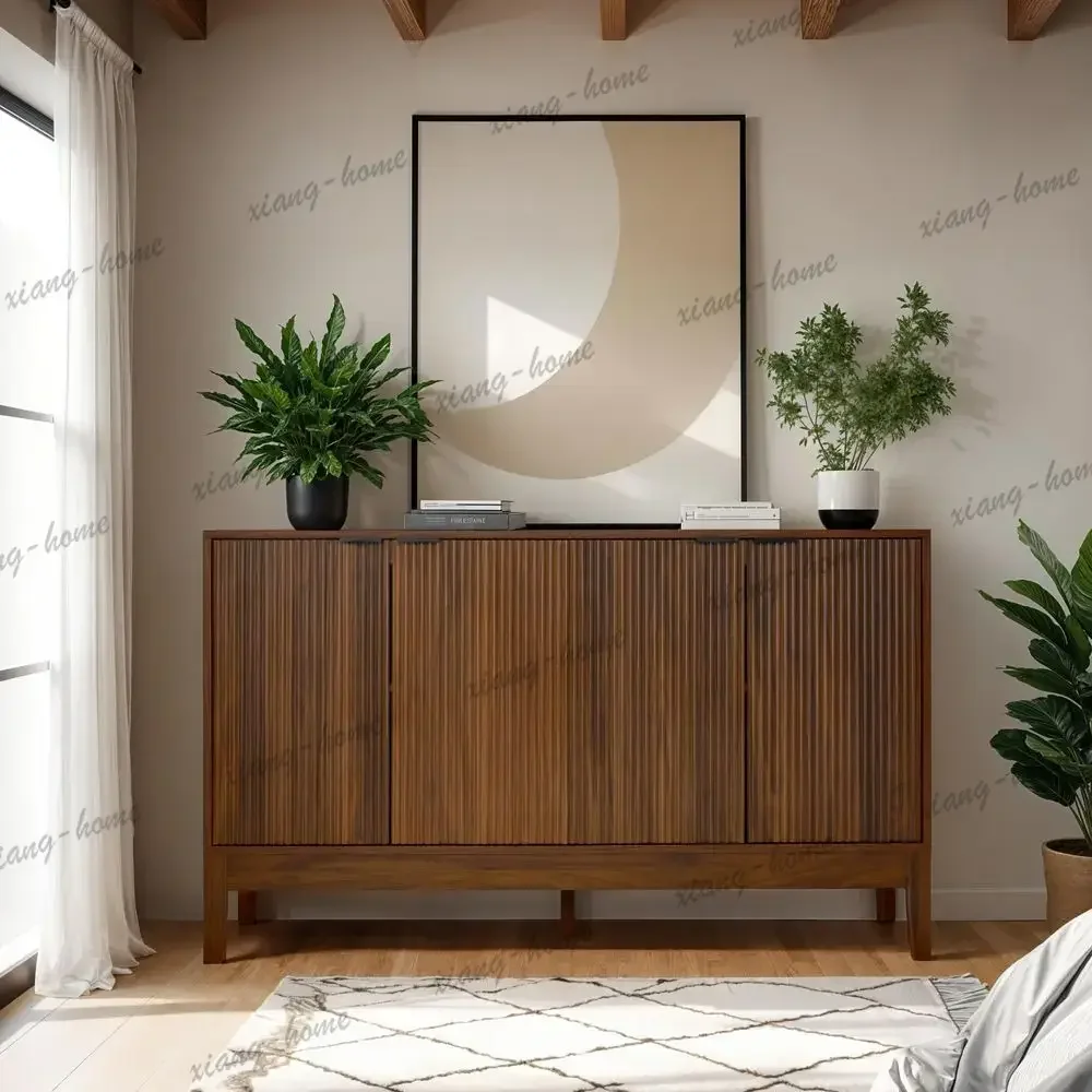 ls55 Modern 4Door Sideboard Storage Cabinet, Buffet, Media Cabinet, Cupboard, Entryway Accent Table, Bookcase w Reed Panels and