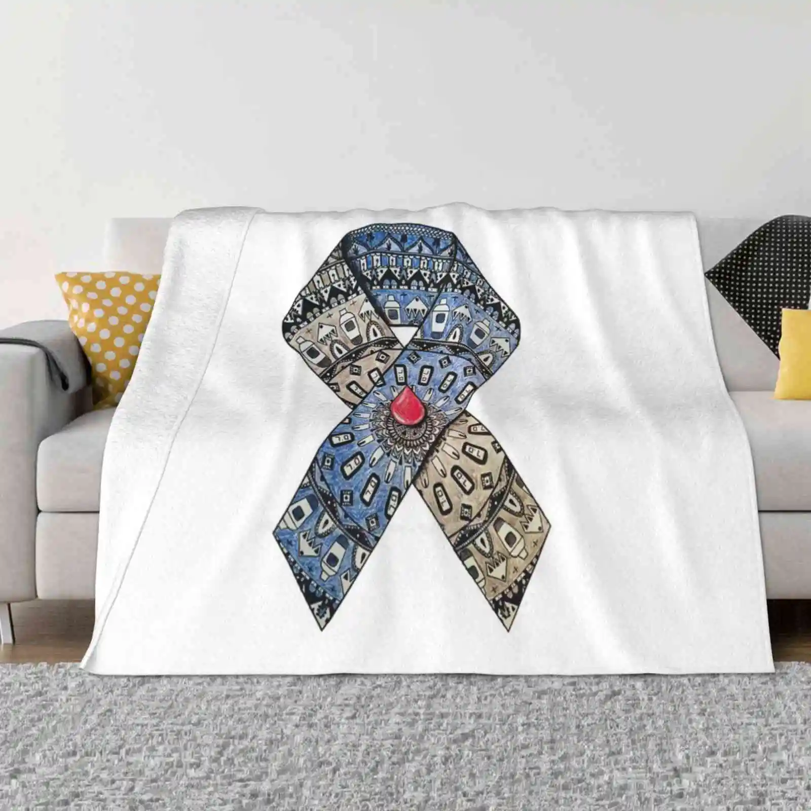 Type 1 Diabetes Mandala Soft Warm Light Thin Blanket Mandala Type 1 Diabetes Jdrf Juvenile Diabetes Zentangle Ribbon Pattern