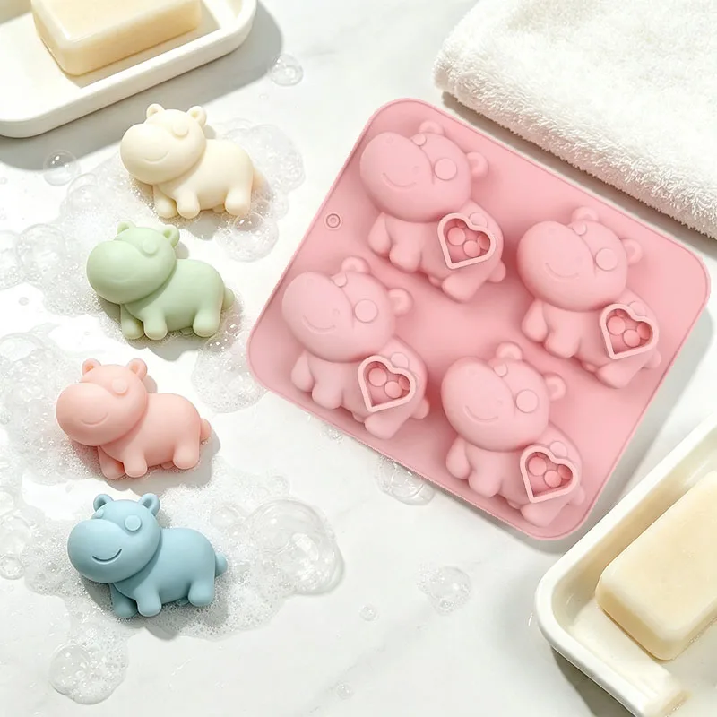 3D Animal Soap Chocolate Candy Silicone Mold Cartoon Hippo Jello Jummy Wax Melts Ice Cake Decoration Cupcake Topper Kitchen Tool