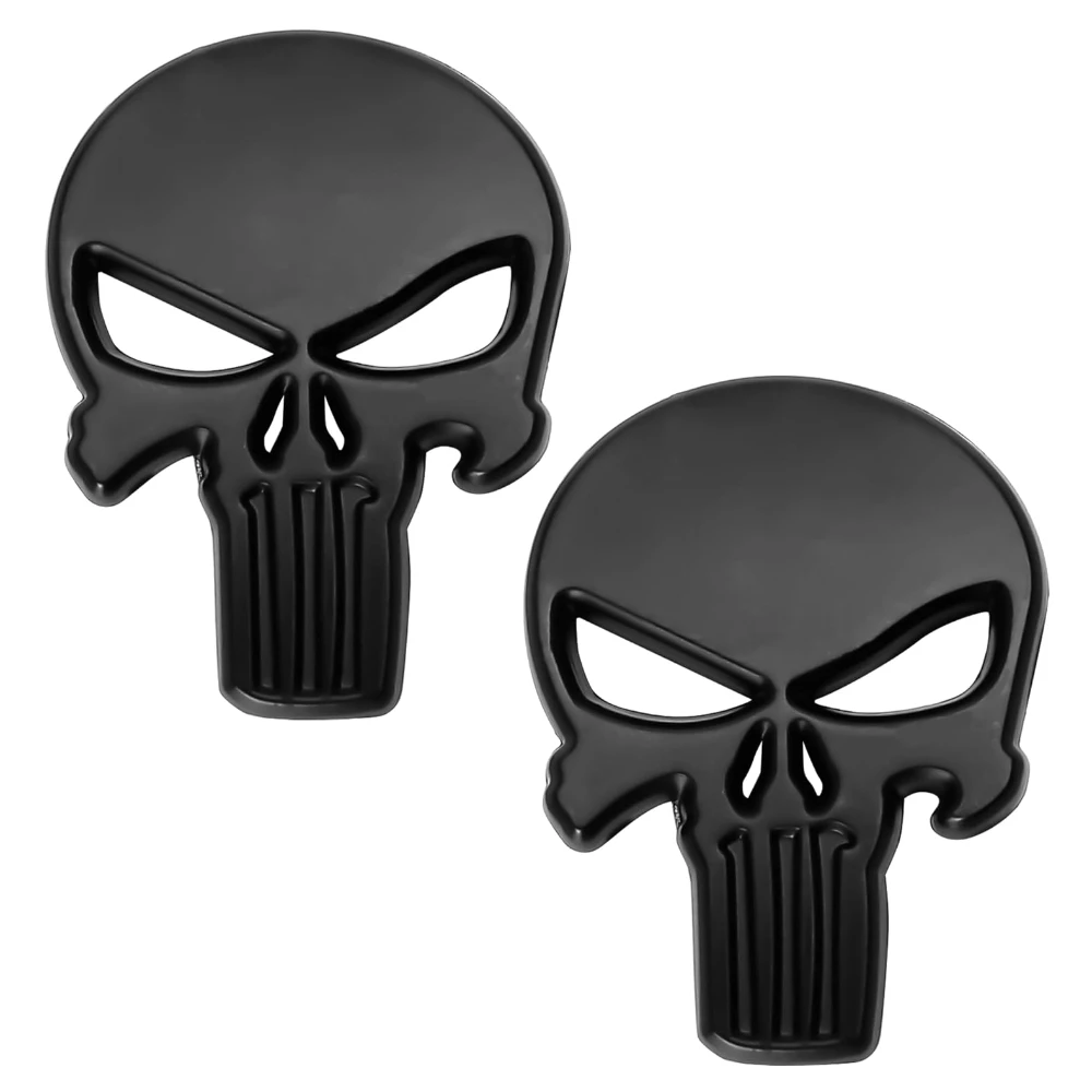 

2PCS Skull Punisher Sticker Decals 3D Metal Emblems Badge Adornment Replacement Fit for Camaro Silverado Ram Dodge RT Jeep