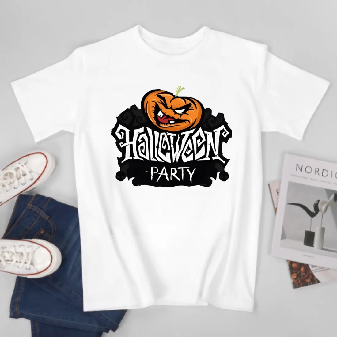 Evil Pumpkin Head Printed Short Sleeve T-shirt - Make your style unique