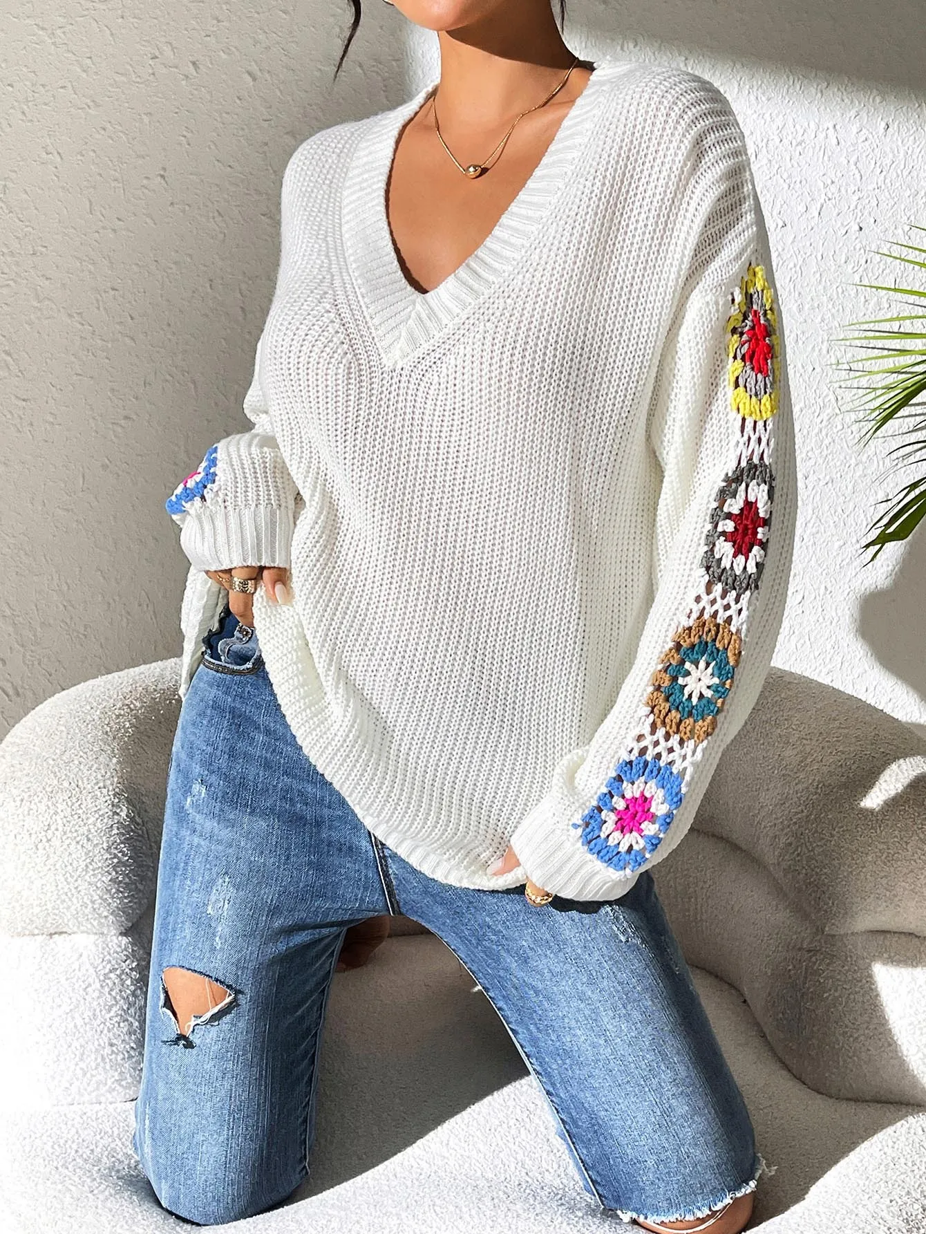 Sexy Off-the-shoulder Knit Sweater Hook Flower Loose Fit Women\'s Clothing Autumn Fashion Knitted Women Pullover Sweater Y2k Tops