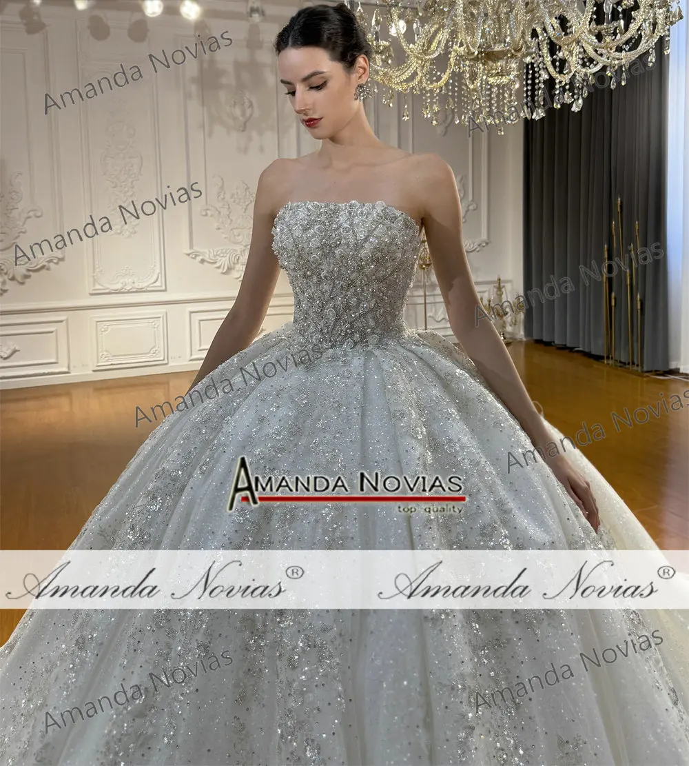 فستان زفاف مخصص NS5024 بدون حمالات مع سترة من الدانتيل أماندا نوفيس ريال #3