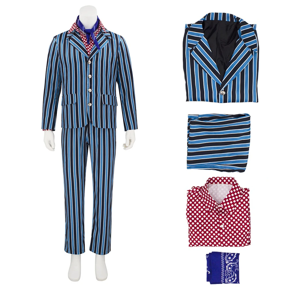 Austin Powers Striped Suit Set Cosplay Costume Movie Character Halloween Masquerade Performance Clothing for Men