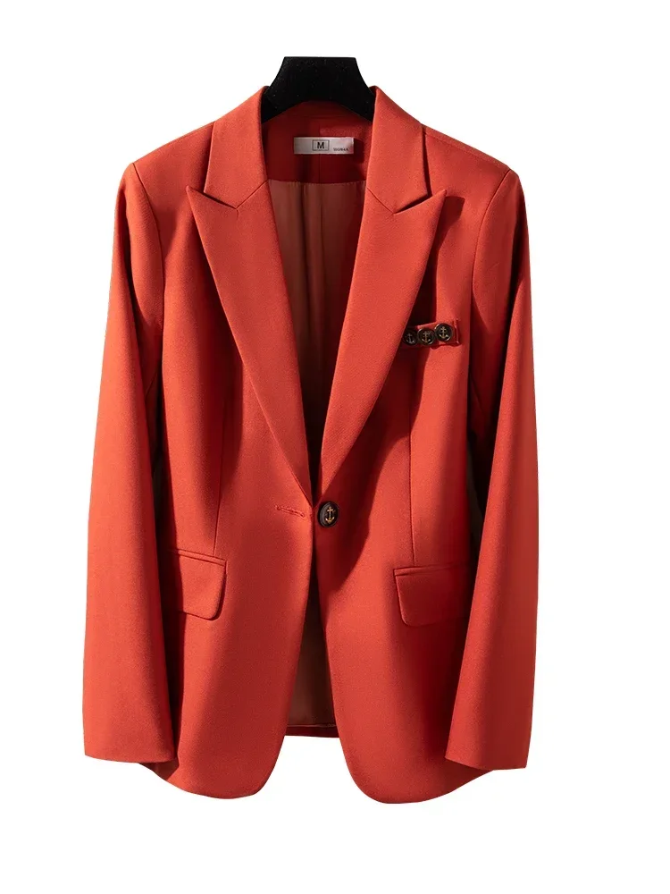 Mode Zwart Oranje Koffie Vrouwen Blazer Kantoor Dames Formele Jas Dames Lange Mouw Enkele Knoop Herfst Winter Slanke Jas