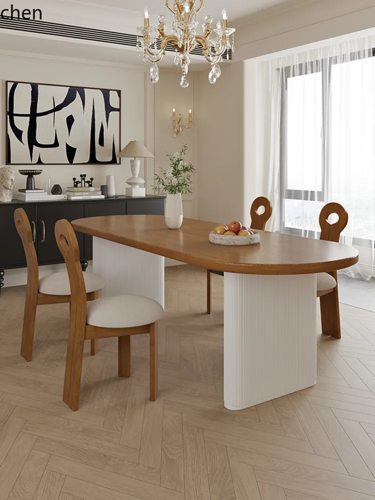 CZ Oval Solid Wood Dining Table Natural Wood Restaurant French Style Home Dining Table Large Board