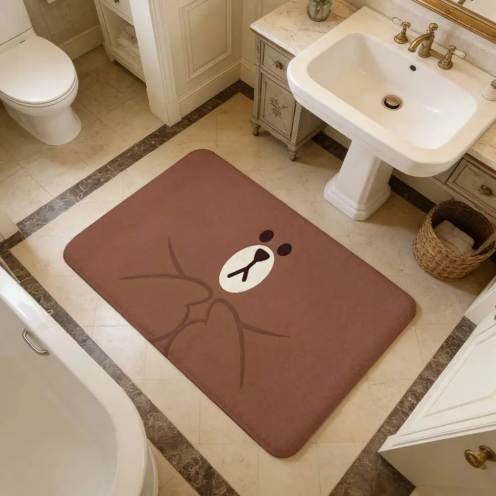 L-LinesS F-Friends Brown Bear Entrance Door Mat Washable Non-Slip Living Room Sofa Chairs Area Mat Kitchen Welcome Doormat