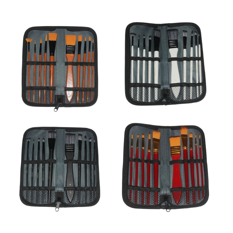 Pincel pintura profesional para 10 Uds. Con estuche almacenamiento, pincel acuarela para óleo, acrílico,