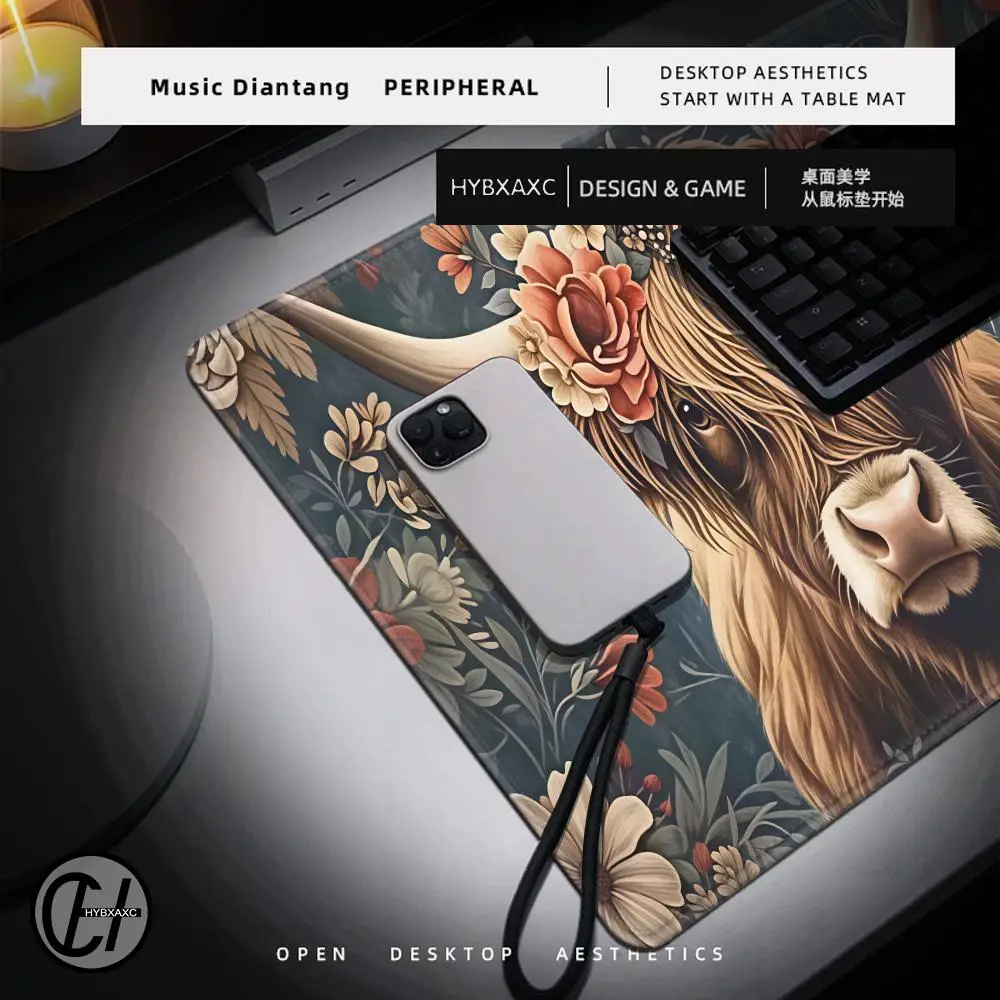 Highland Cow Mousepad] Fragrant Mysterious Highland Cow Mousepad  1pc Rubber Anti-Slip Mouse Mat  Keyboard Accessories