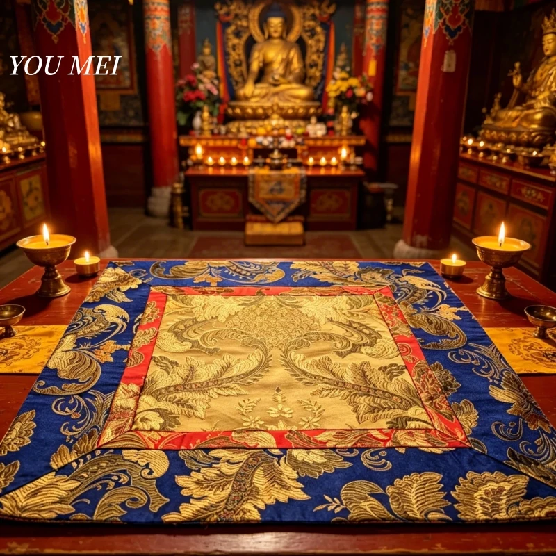 Tibetan-Style Lotus Vintage Color Tablecloth Lotus Edges,Indian Fabric,Various Styles Home, Temple,and Boutique Hotel Decoration