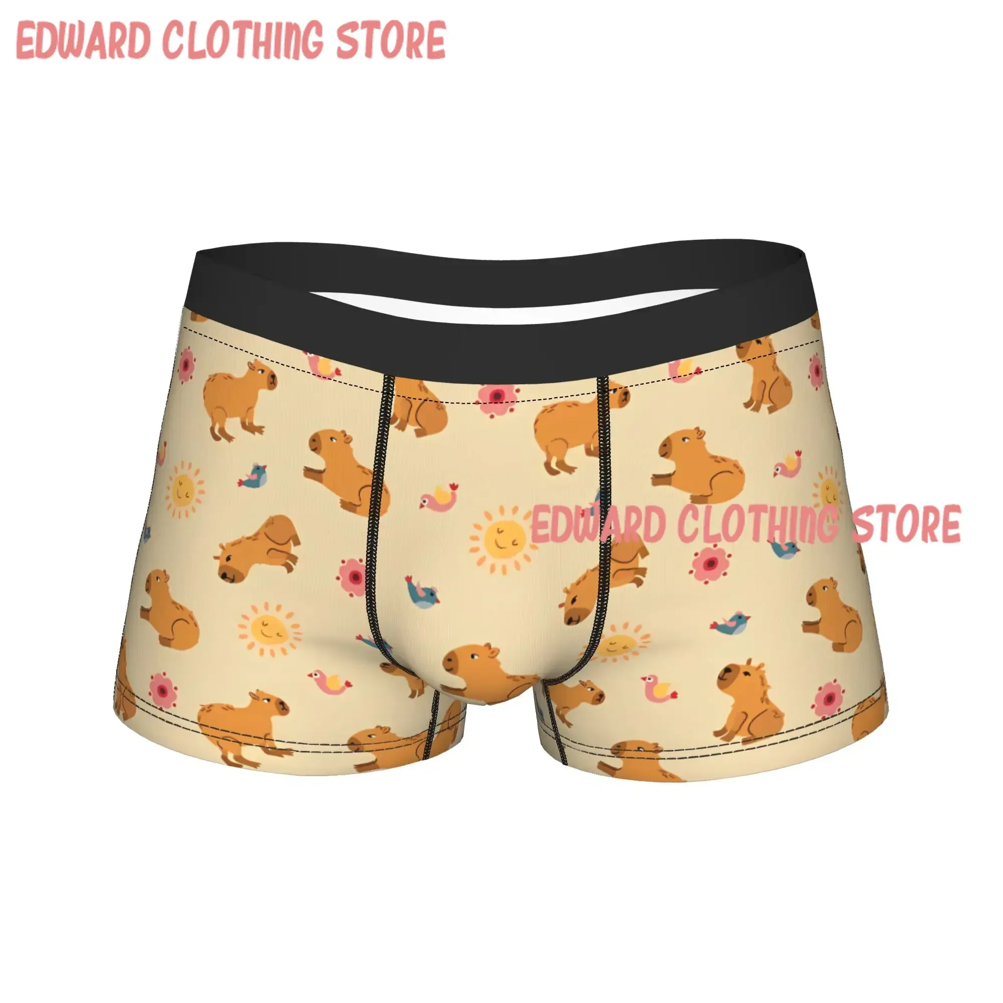 Beige Flower Capybara Underwear  Man Panties Customs Classic Trunk Quality Shorts Briefs Plus Size