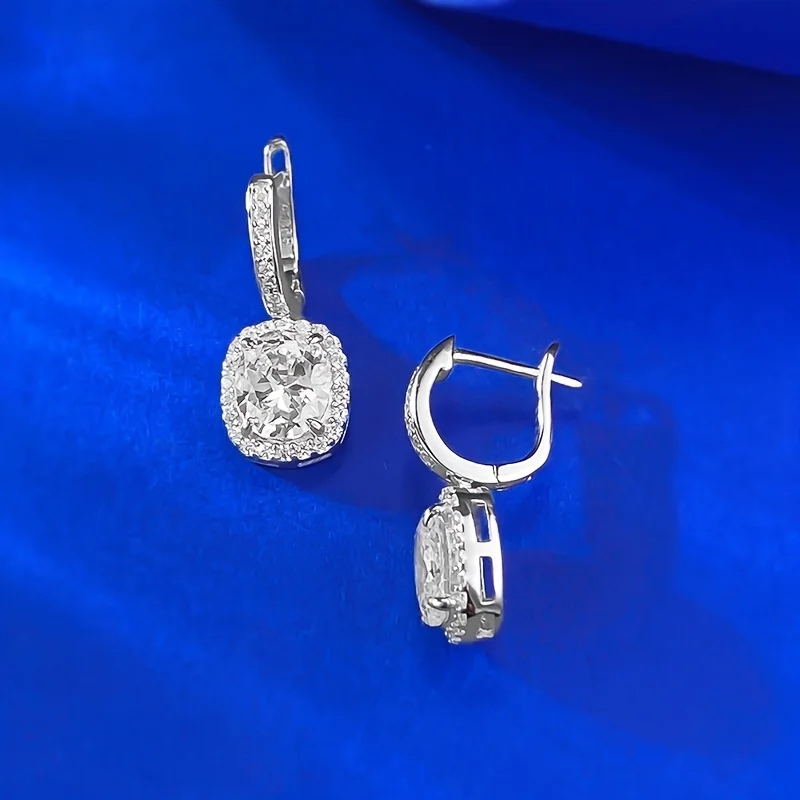 Sparkling White Diamond Drop Earrings  for Women Lab Diamond 925 Sterling Silver with Gold Plated Wedding Party Jewelry