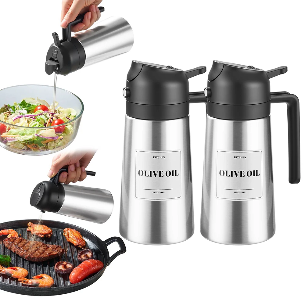 

470ml two-pack stainless steel olive oil spray bottle, oil spray device for cooking