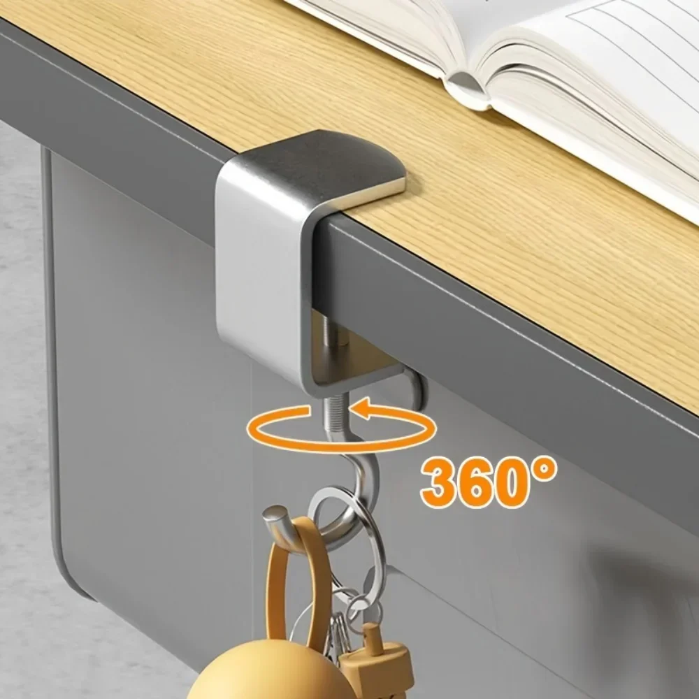1/2pcs 360° Rotatable Steel Table Hooks - Detachable, Non-Destructive Installation for Office Desks, School Dormitories view 5
