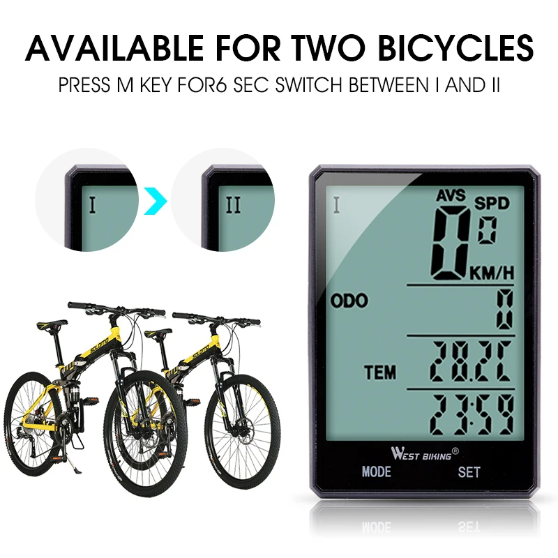 WEST BIKING 2.8 inch Bicycle Computer Large Screen Speedometer Wireless Wired Waterproof Sensor Cycling Odometer Bike Computer