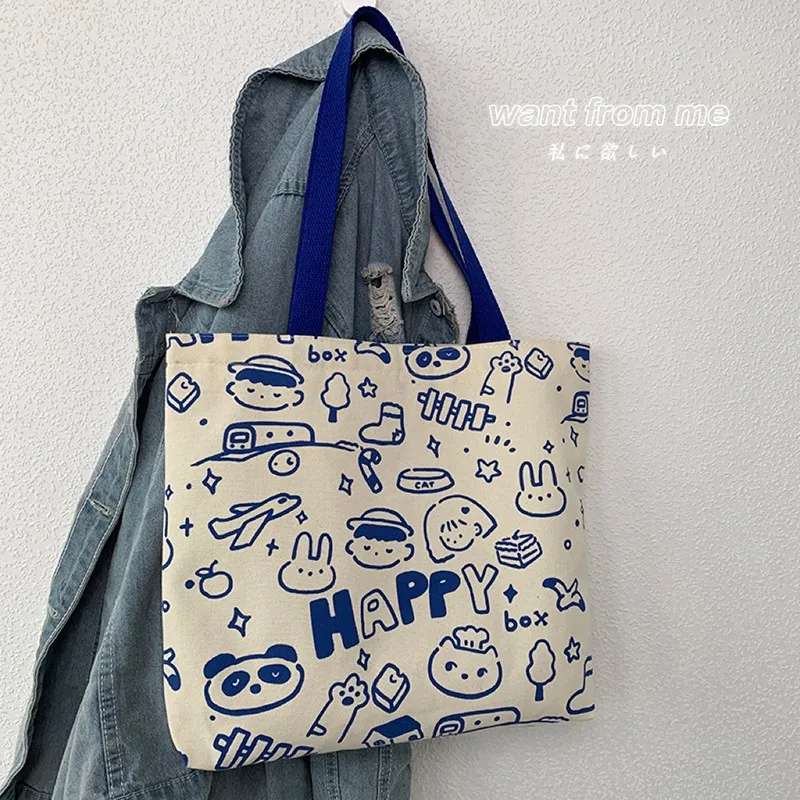 

Korean Fashion Canvas Tote Bag, Large Capacity Student Book Bag, Cute Minimalist Shoulder Bag, Unique College Backpack
