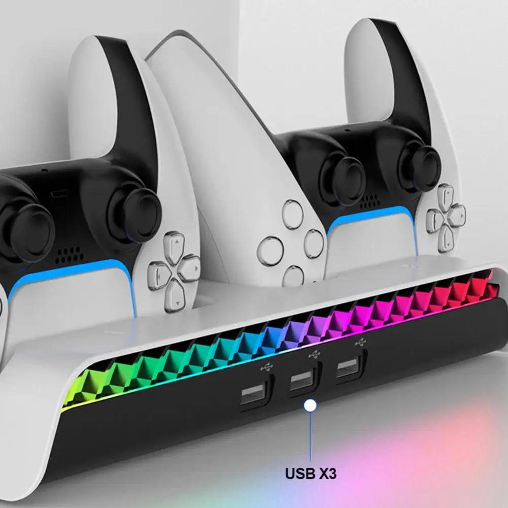 for Ps5 Charging Station 3 Fan Charging Station Ps5 Slim Station with Dual Controller Charging 3 Fan Rgb Light Headset Holder 3