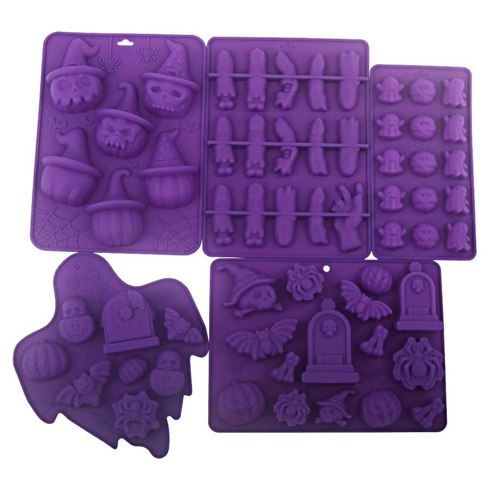 Halloween Skull Ghost Bat Spider and Finger Shaped Silicone Molds for Chocolate Mousse Dessert Baking Molds