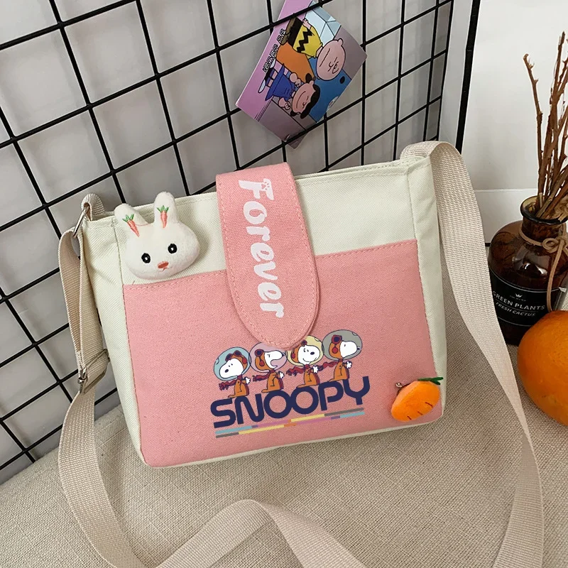 Bolso de hombro Snoopy para mujer, bolso de lona de algodón con estampado pequeño, bolso cruzado informal para mujer, bonito bolso de mensajero, regalos para niños