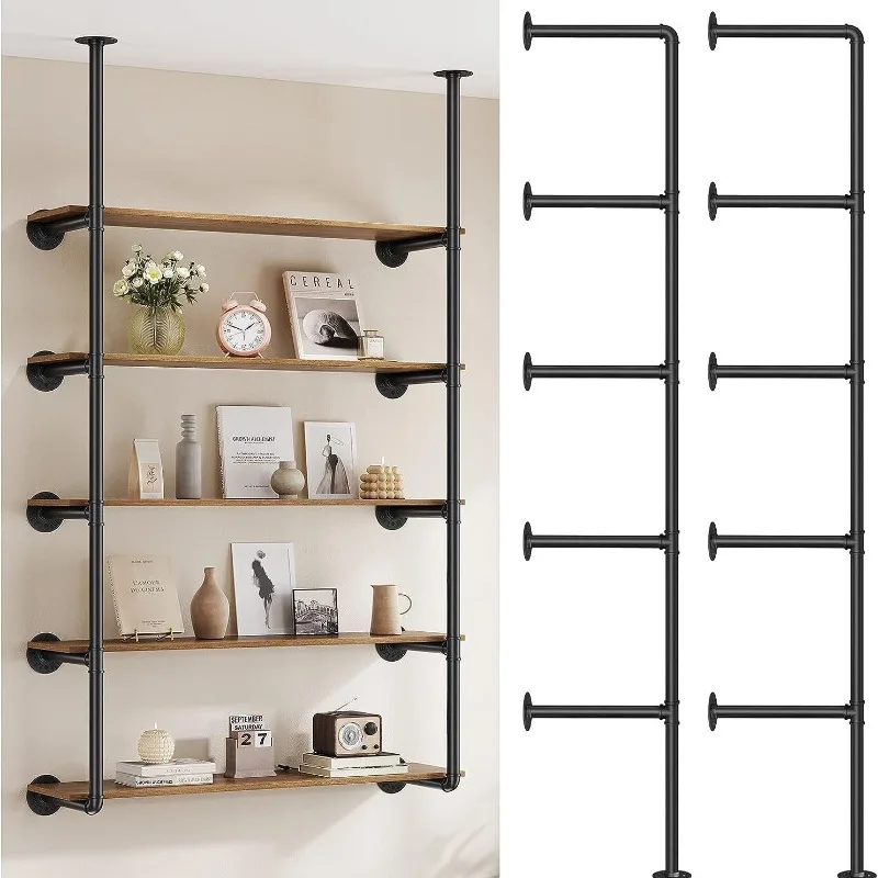 Industrial wind wall-mounted iron pipe rack, black retro ceiling rack, DIY open bookshelf étagère cuisine rangement