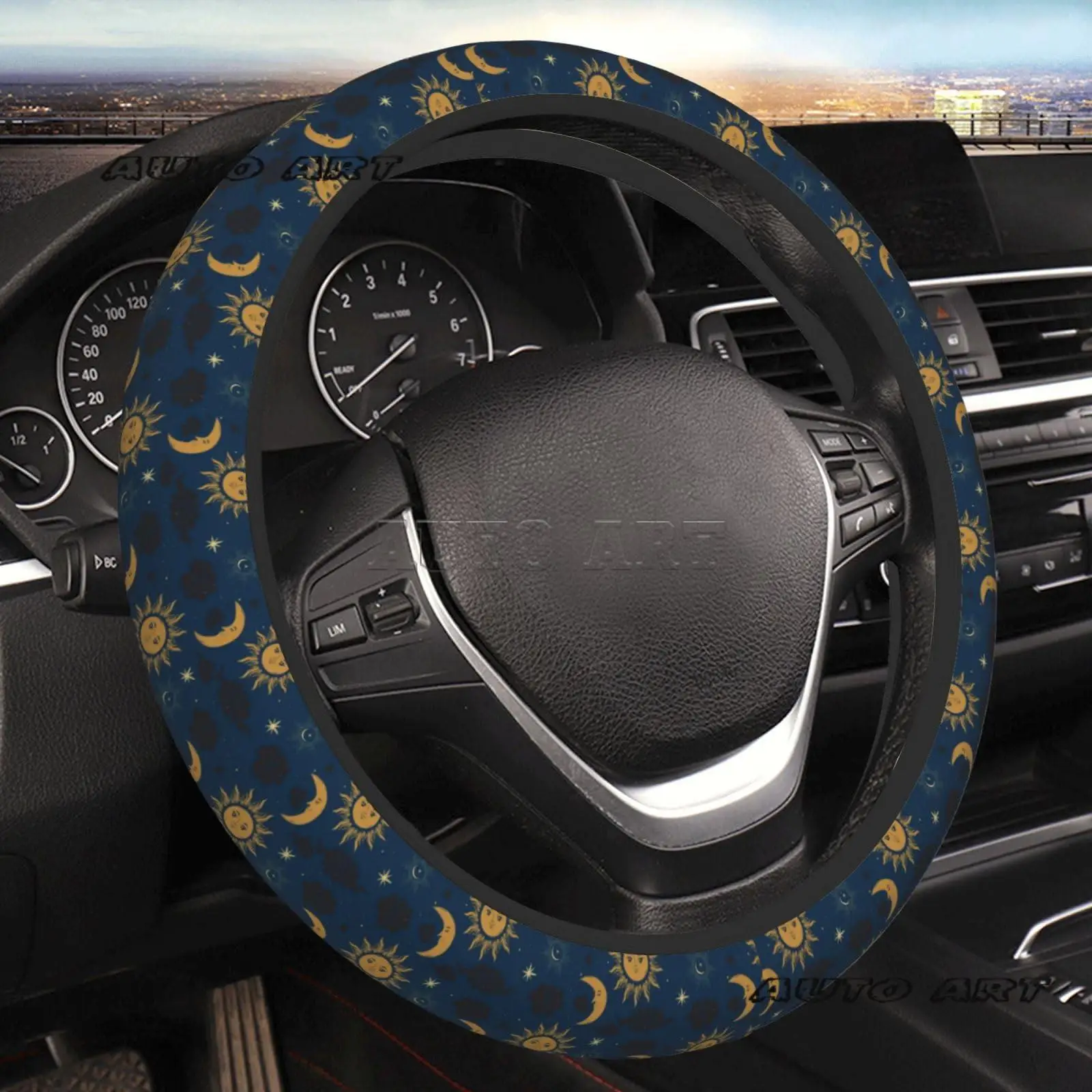 Stars Sun Moon Boho Car Steering Wheel Cover Protector Durable Soft Car Accessories for Diverse Cars Truck SUV Universal