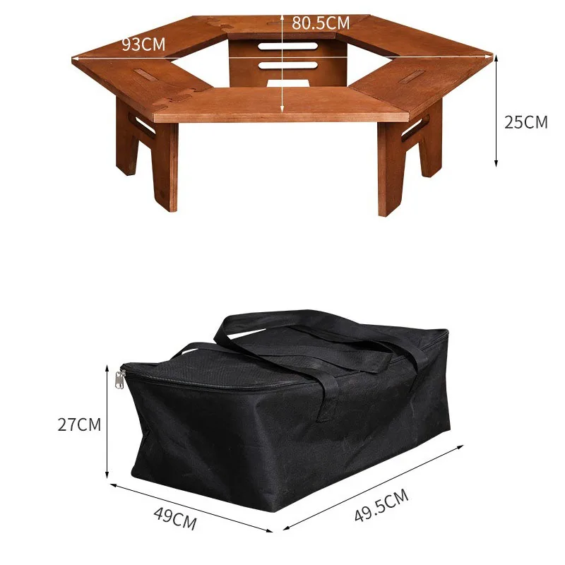 Outdoor Portable Wooden Camping Assembled Set Camping Campfire Table Folding Disassembly Table Japanese Barbecue Heated Table