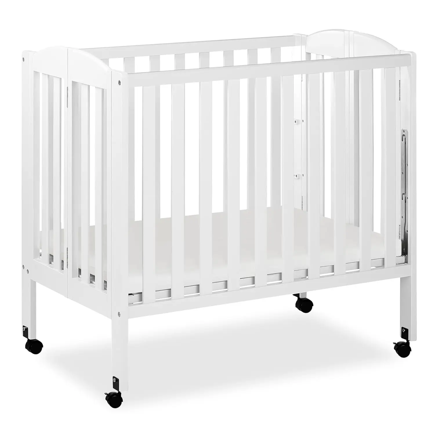 

3-in-1 Portable Baby Crib with Mattress, Converts to Changer & Playpen, Locking Wheels, 3 Height Adjustments