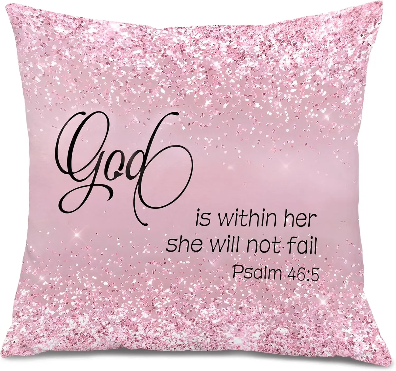 God is Within Her She Will Not Fail Christian Pillow Covers 18x18, Christian Room Home Decor, Glittery Pink Religious Bible Vers