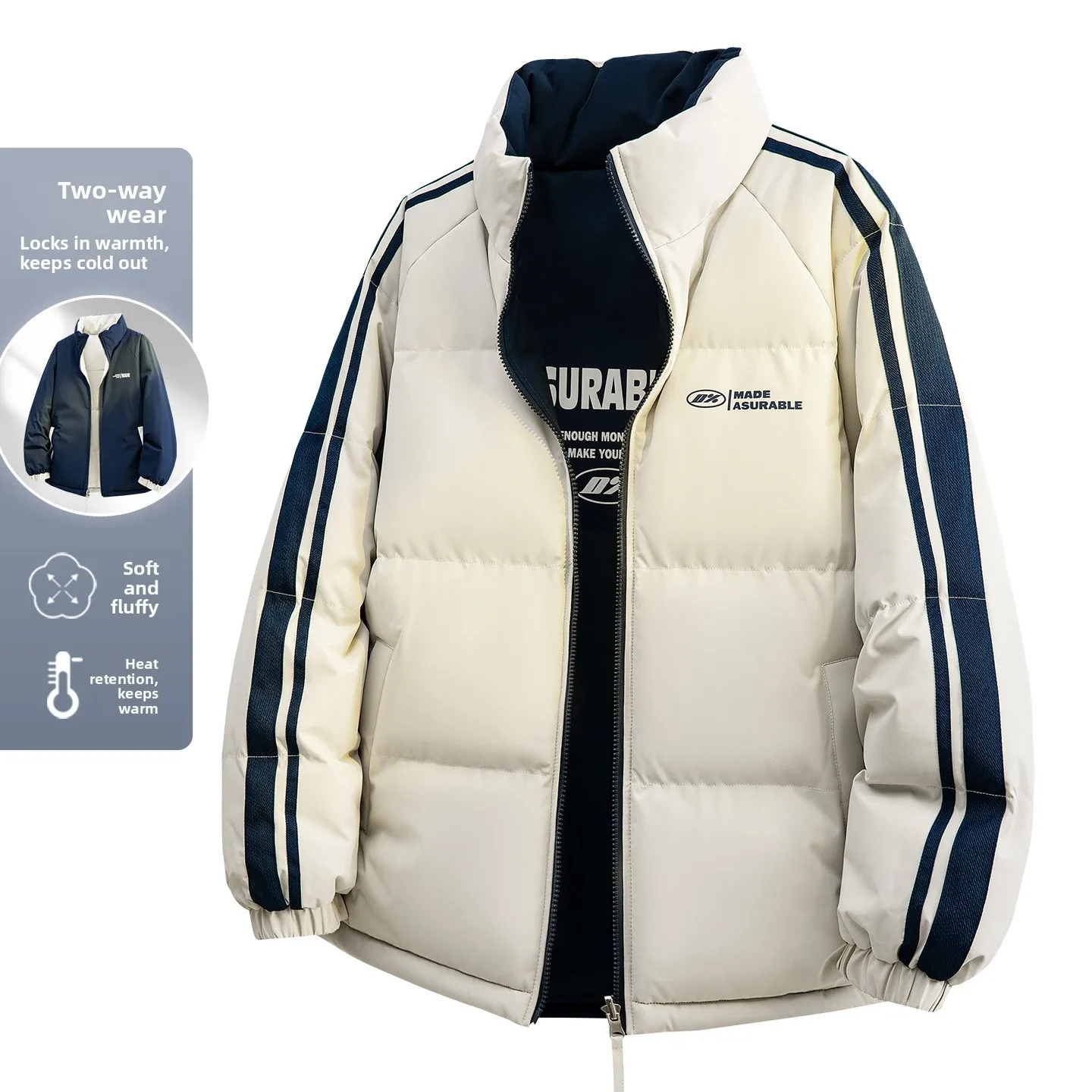 

Thiened Fce Lined Cotton Jaet for Men Outdoor Sports Stand Collar Double Sided Wear Bread Sle Couple Clothes Winter