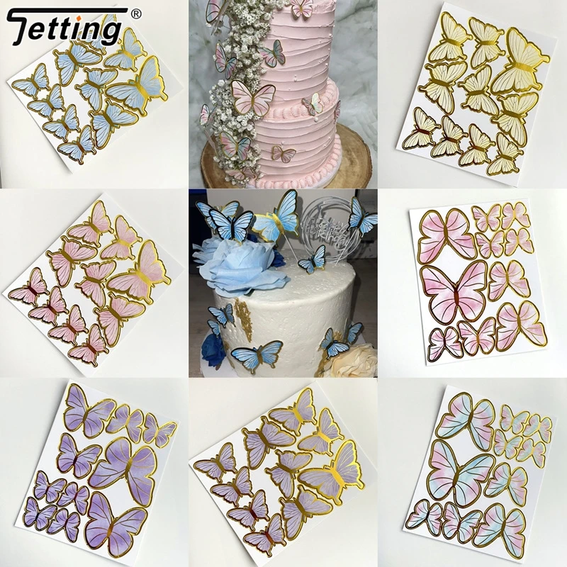 9/10pcs Gold Pink Purple Butterfly Cake Toppers Wedding Birthday Dessert Cupcake Decor 3D Butterfly Material DIY Party Favors