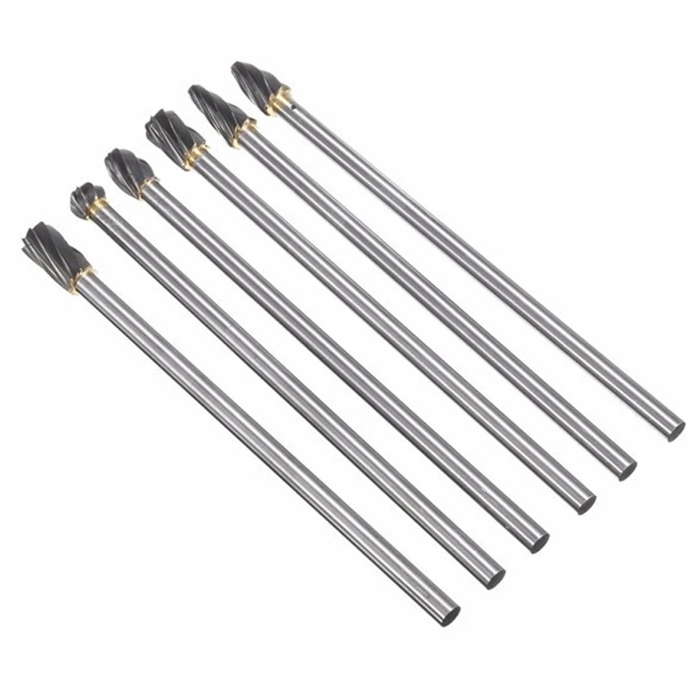 

6PC 6inch Shank Drawing Tungsten Carbide Burr Milling Cutter Rotary Tool Double Diamond-Cut For Dremel Metal Wood Electric Grind